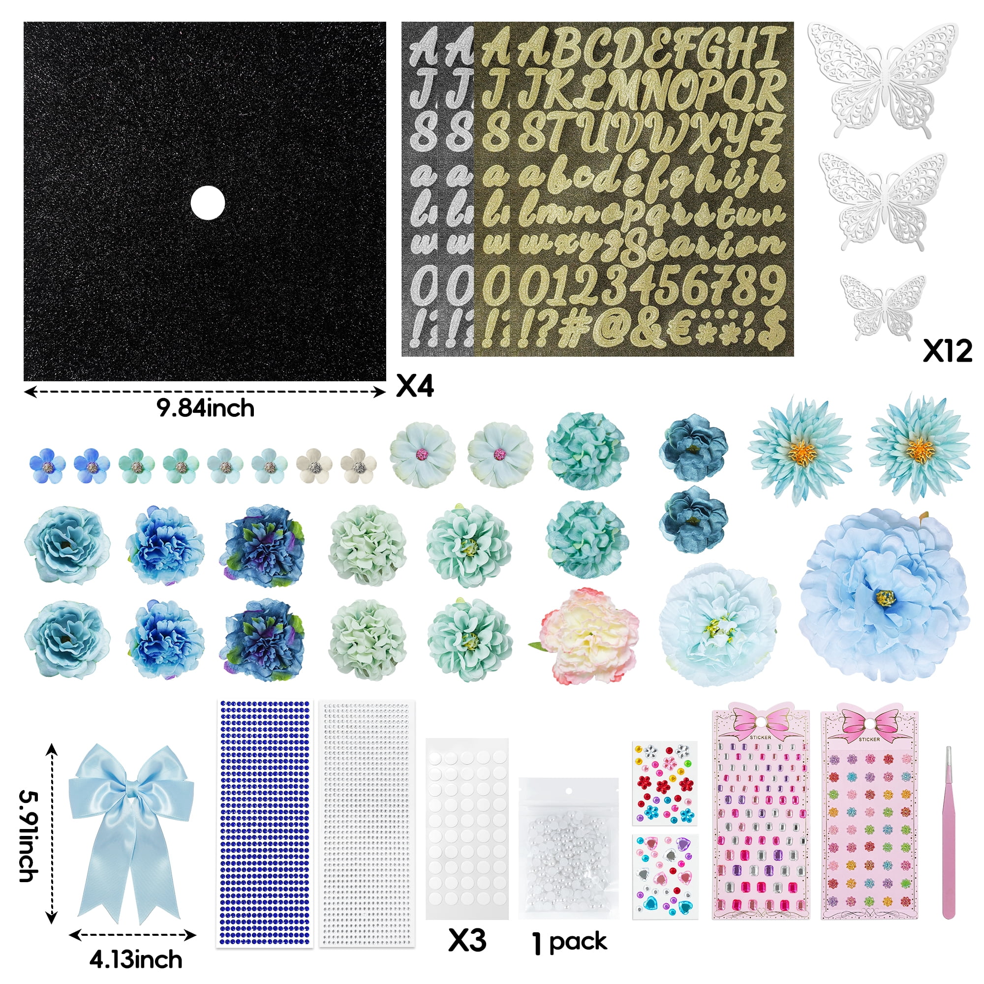 2026 Graduation Cap Decorations Kit, 56 Pcs DIY Grad Cap Topper Set with Artificial Flowers, Bow, 3D Butterflies, Glitter Letters, Rhinestones for High School College Graduation