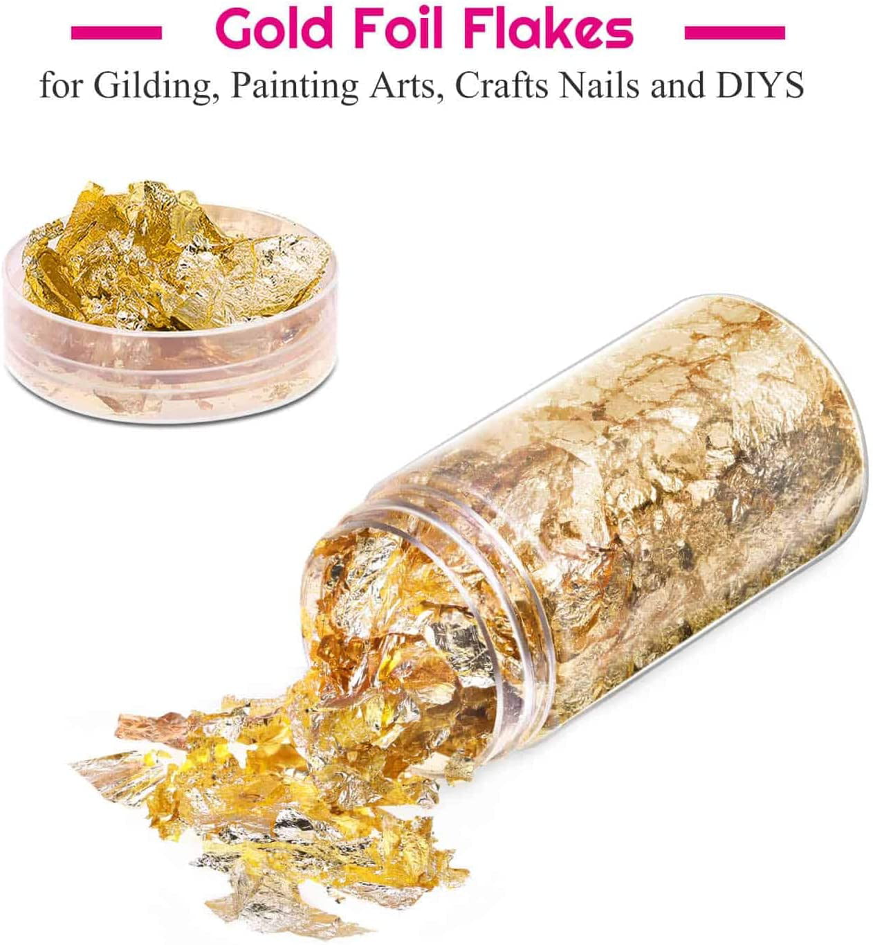 Imptora WFAUIBR Gold Foil Flakes for Resin,3 Bottles Metallic Foil Flakes 15g,Gold Flakes for Crafts,Flakes for Nail Art, Painting,Slime and Resin Jewelry