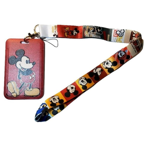 Mickey Mouse Character Grid Design Lanyard With ID Holder Keychain
