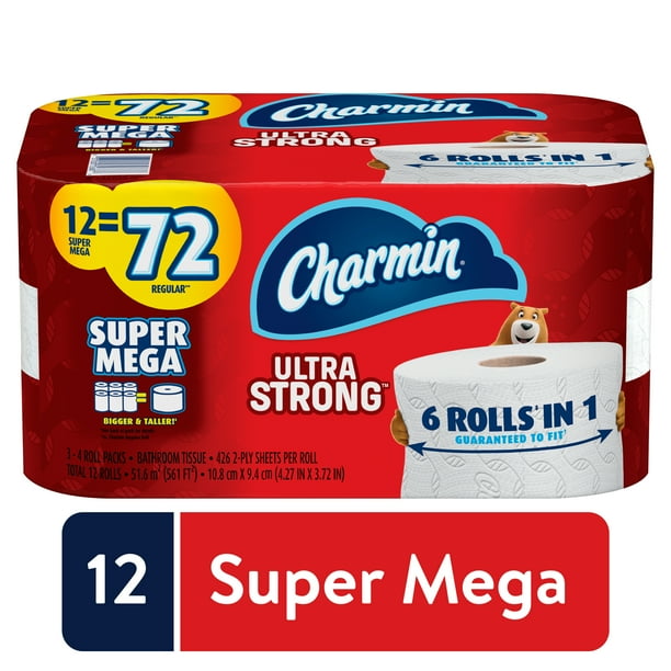 Charmin Ultra Strong Toilet Paper, 12 Super Mega Rolls, 5112 Sheets