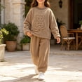thumbnail image 6 of ITSAME Girls Fleece Outfit Set Crewneck Sweatshirt and Jogger Pants 2-Piece Fall Winter Warm Casual Clothes Brown Size 3T, 6 of 8
