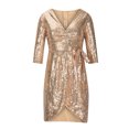 thumbnail image 5 of BLTIBY 2025 Women Sequin Dress Solid Color V Neck Sparkly Glitter Spaghetti Strap Sleeveless Short Party Night Out Club Fashion Dress Gold XL, 5 of 9