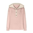 thumbnail image 4 of 2024 Autumn/Winter Women's Solid Color Hooded Button Loose Color Combination Long Sleeved Hoodie Women Lace Womens Top plus Size Summer Short Sleeve Tops for Women plus Size V Neck Blouse plus Size, 4 of 5