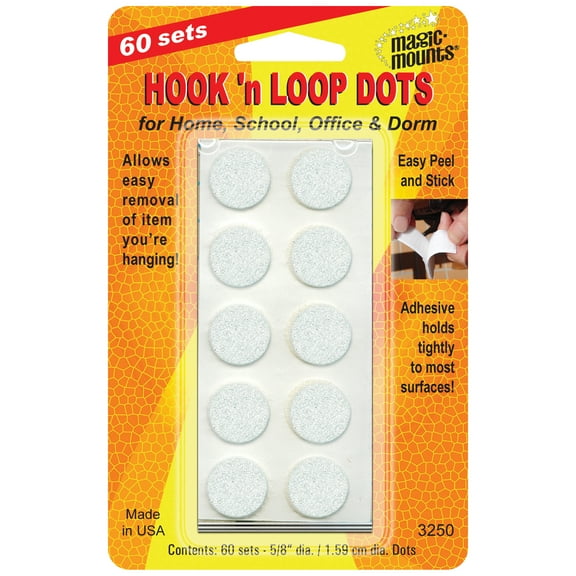 Magic-Mounts Hook 'n Loop, 5/8" Dots, 60 Sets