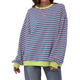 thumbnail image 5 of Women Oversized Striped Color Block Long Sleeve Crew Neck Sweatshirt Casual Loose Pullover Y2K Shirt Top, 5 of 7