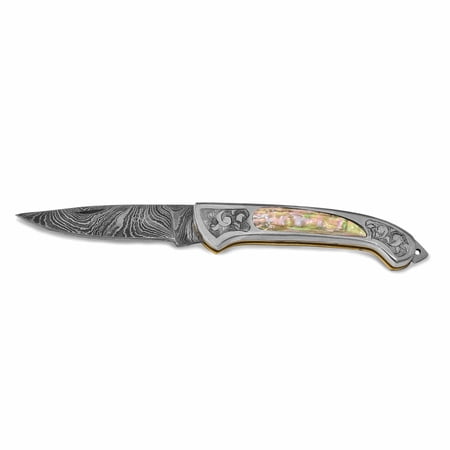 Damascus Steel 256 Layer Folding Blade Abalone Handle Knife
