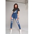 thumbnail image 2 of Mid-blue Wash Ripped Sleeveless Square Neck Front Pocket Skinny Denim Overall 9, 2 of 4