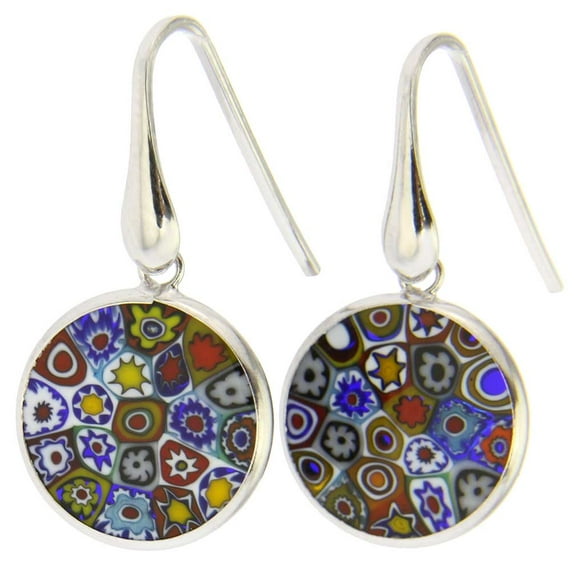 GlassOfVenice Murano Glass Millefiori Dangle Earrings Multicolor - Sterling Silver