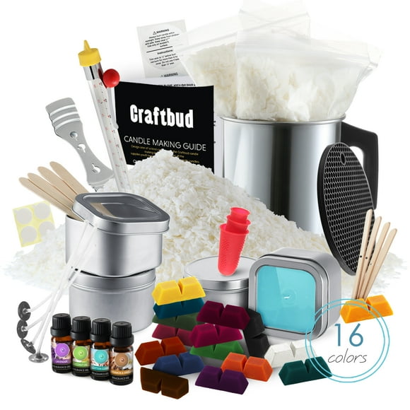 CraftBud Trousse de Fabrication de Bougies - Trousse de Fabrication de Bougies de Soja de 58 Pcs - Trousse Complète pour Fabriquer des Bougies - Meilleure Trousse pour Fabriquer des Bougies pour Adultes et Débutants - Trousse de Bougies avec 16 Couleurs