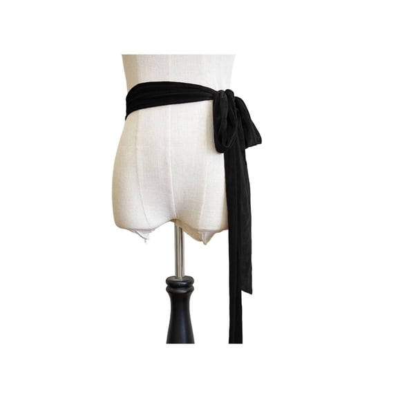 lanema Soft Velvet Ribbon Waist Belt Extra Long Design Comfortable Polyester Strap Black