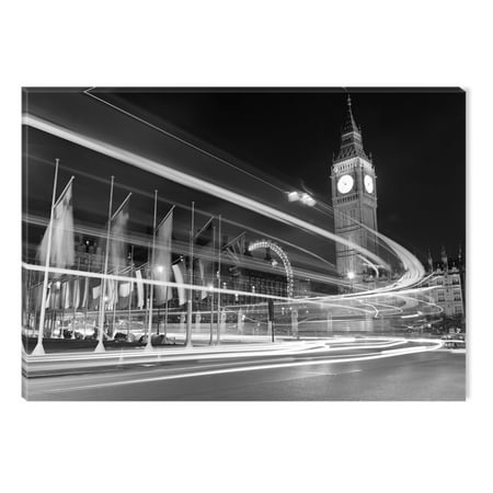 Startonight Canvas Wall Art Black and White Abstract Big Ben Lights London UK Europe, Dual View Surprise Artwork Modern Framed Ready to Hang Wall Art 100% Original Art Painting 23.62 X 35.43 (100 Best Paintings In London)