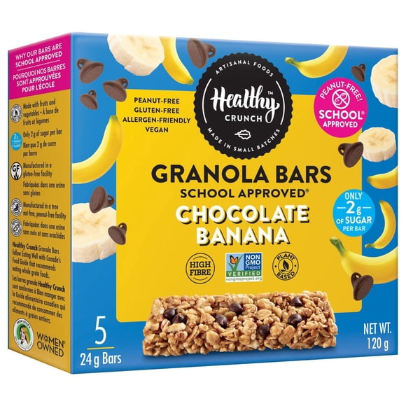 Healthy Crunch Chocolate Banana School Approved® Granola Bars (Allergen-free, Gluten-free, Dairy-free, Nut-free, Peanut-free, Vegan, Lower in Sugar)
