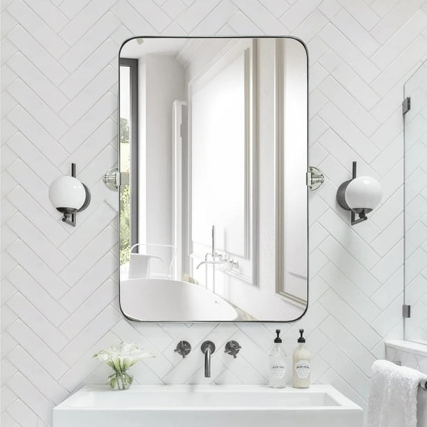 Bathroom Vanity Mirror 20x30" Stainless Steel Metal Framed Brushed