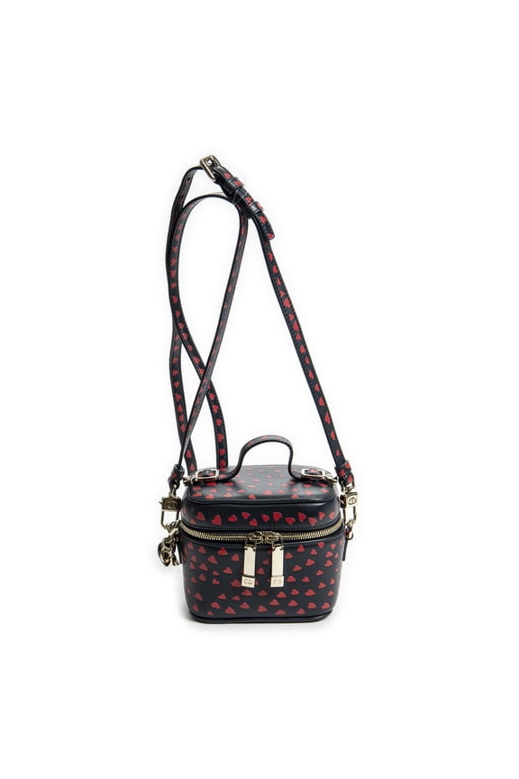Pre-Owned Dior Navy/Red Micro Lady Dior Vanity Case Shoulder Bag Heart Printed Leather