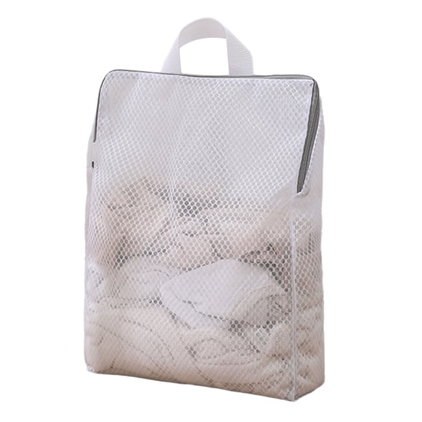 Bolsa de malla para lavar ropa interior, plegable, con asa y cremallera, ideal para viajes.