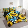 thumbnail image 3 of Manfei Rustic Sunflower 7pcs Bedding Comforter Set,Dreamy Blue Butterfly Queen Bedding Sets,White Black Geometric Plaid Queen Sheet Sets For Kids,Super Cozy Room Decor Reversible, 3 of 8