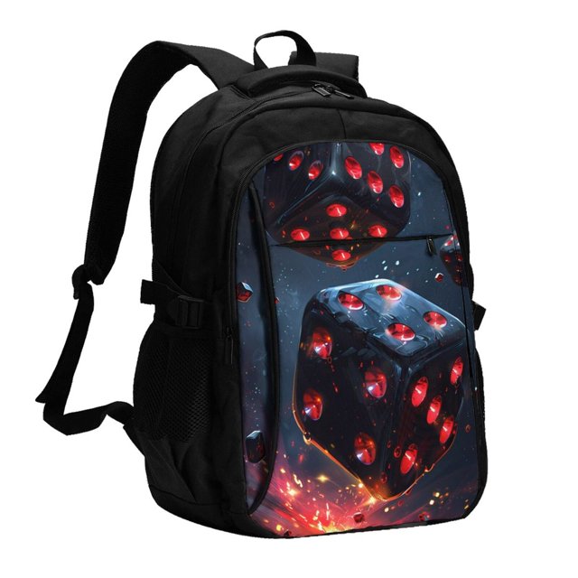 Easygdp Cosmic Red Sparkle Dice Mochila para Laptop de Viaje con Puerto USB, Mochila para Laptop con Puerto de Carga USB para Mujeres y Hombres