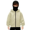 thumbnail image 2 of Bosanter Boys Balaclava Hoodie with Face Mask Kids Full Zip Up Ski Mask Jacket Wind Resistant Cardigan Outwear Tops, Beige 12-13Y, 2 of 6
