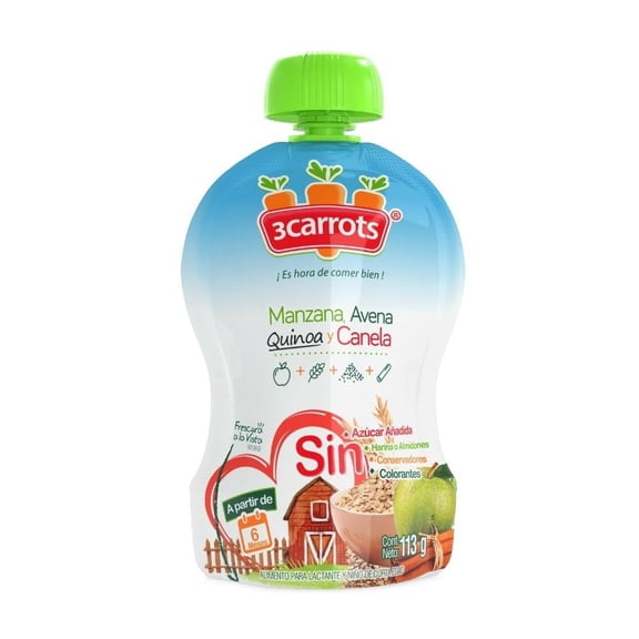 Alimento para lactantes 3Carrots manzana avena quinoa y canela 113 g