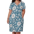 thumbnail image 3 of Blue Background White Floral Pattern Women's Loose Short Sleeve Dress Casual Summer Plus Size Long Dresses with Pockets, 3 of 6