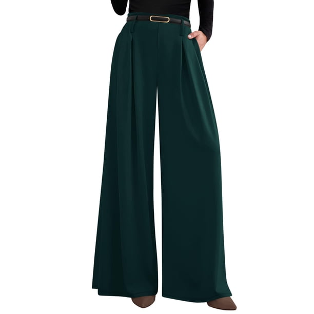 Pantalones PRETTYGARDEN 2025 Pierna Ancha Verde Oscuro Medianos