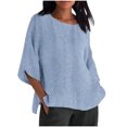 thumbnail image 2 of thefmos Women Plus Size Fall Round Neck 3/4 Sleeve Solid Casual Loose Pullover Tops for Women Trendy Cute Comfy Blouses Business Casual Work Tunic Tops Winter Fashion Tops, Light Blue 3XL, 2 of 5