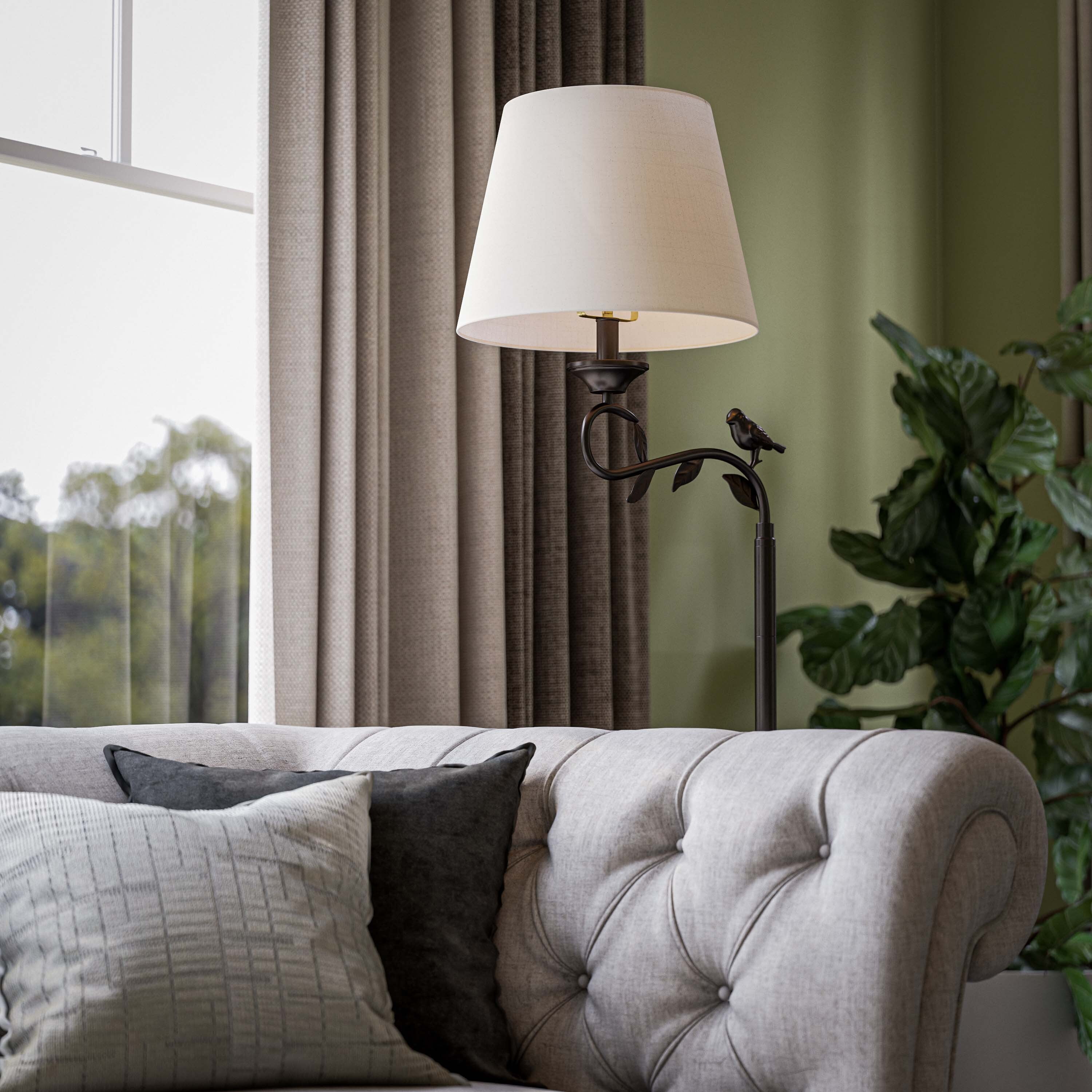 Kenroy Home Birdsong 60'' Dimmable Floor Lamp with Oatmeal Fabric Empire Shade Transitional Floor Light Fixture for Living Room, Bedroom, or Office, Oil Rubbed Bronze