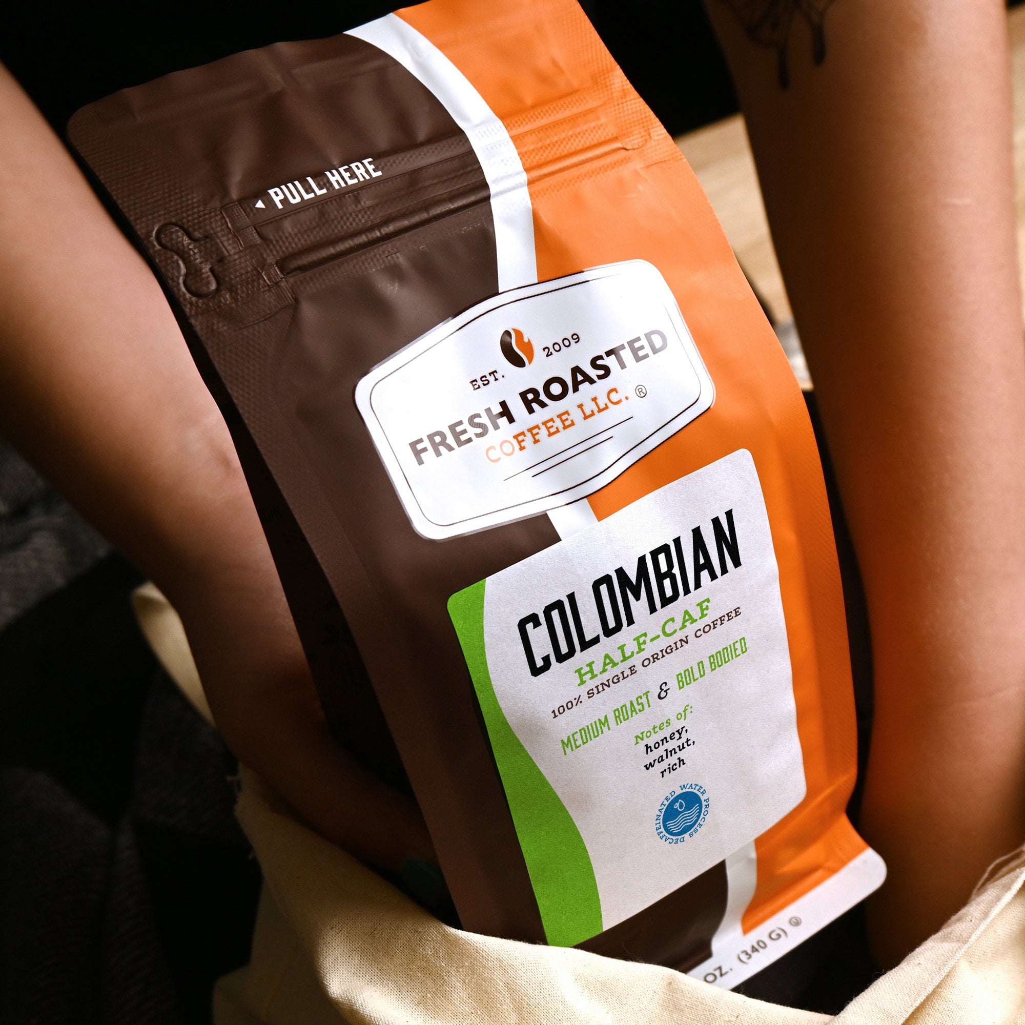 3 pack Fresh Roasted Coffee, Colombian Water-Processed Half Caf Coffee, Ground, 12 oz