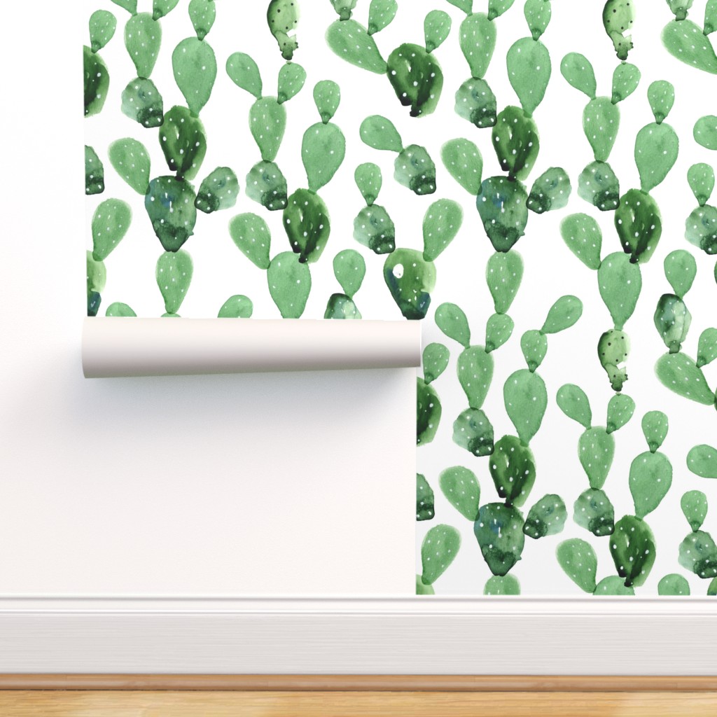 Peel & Stick Wallpaper 9ft x 2ft - Watercolor Paddle Cactus Cacti