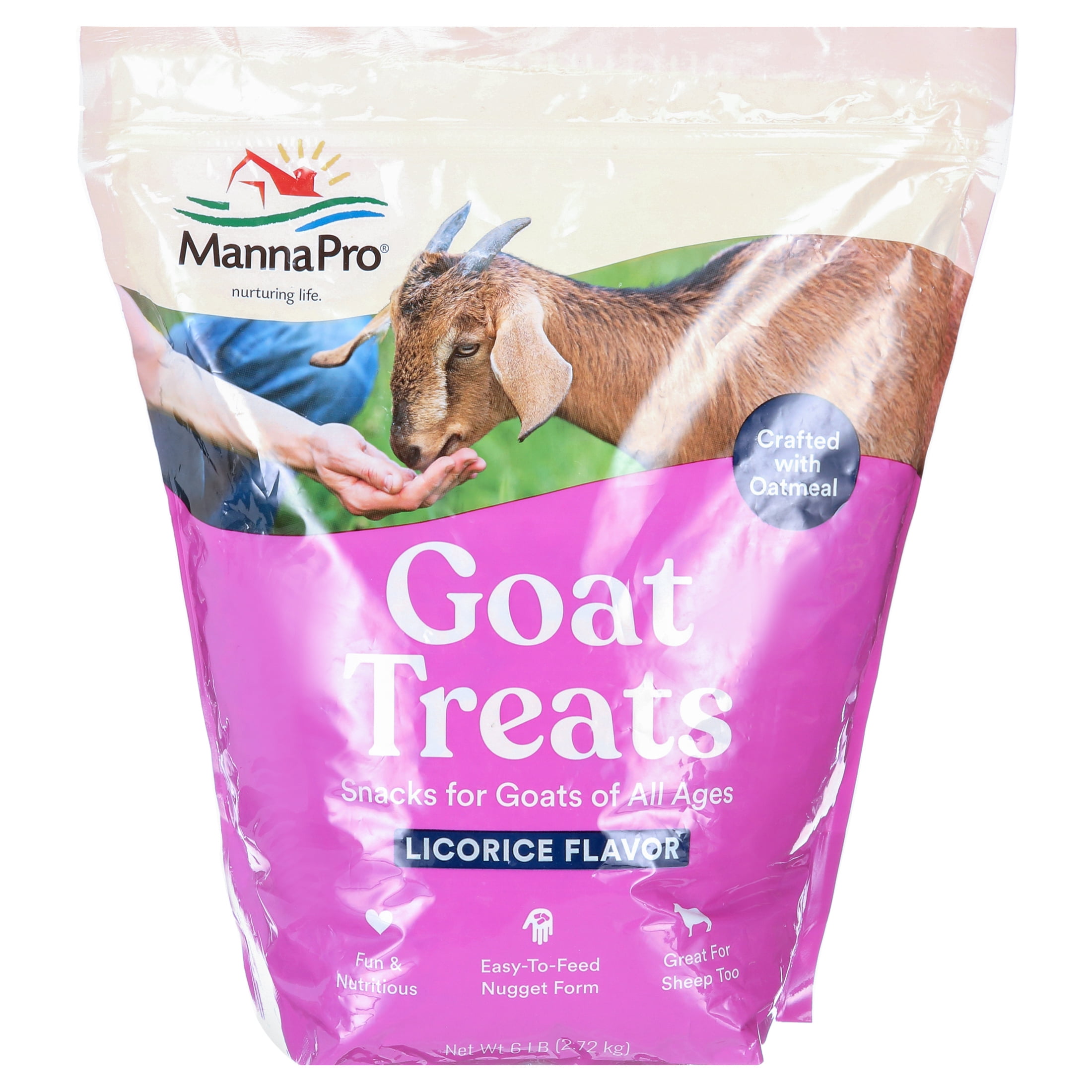 (3 pack) Manna Pro Goat Treats, Crafted with Oatmeal, For All Ages of Goats, Licorice Flavor, 6 lbs