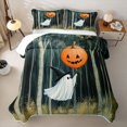 thumbnail image 2 of Homewish Art Halloween Witch Ghost Twin Quilt Set,Forest Jack O Lantern Print Twin Coverlet Set,Teal Black Orange,2pcs, 2 of 7