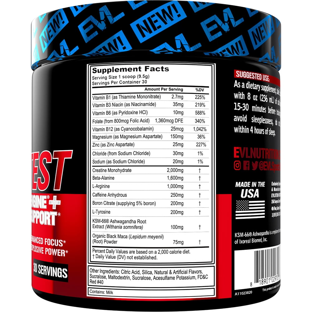 Evlution Nutrition ENGN Test - Intense Pre-Workout with Creatine - Test Support Formula - Pre-Workout Powder for Lasting Energy & Focus - With Beta-Alanine & Caffeine - 30 Servings - Fruit Punch
