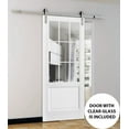 thumbnail image 3 of Sturdy Barn Door | Felicia 3599 White Silk with Clear Glass | 6.6FT Rail Hangers Heavy Hardware Set | Solid Panel Interior Doors-24" x 96"-Clear Glass-Silver Rail, 3 of 6
