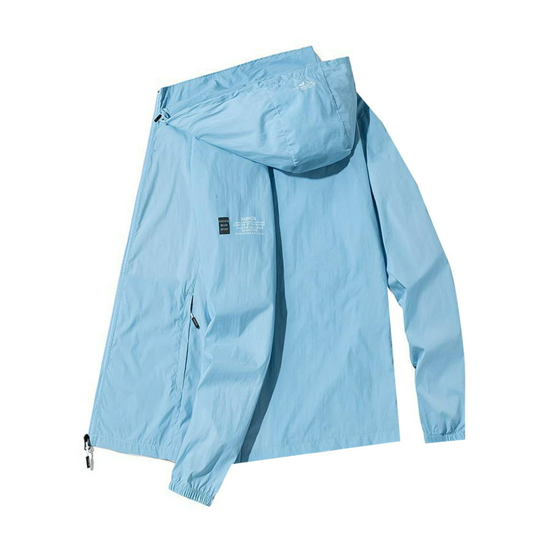 Men's Hooded Jacket Waterproof Windbreaker Coat for Outdoors, Denim Blue / S