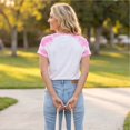 thumbnail image 5 of JULMCOMO Breast Cancer Shirts for Women Breast Cancer Awareness V Neck Loose Fit Casual Soft Tops Short Sleeve Pink Ribbon Graphic Tees Purple Pink L, 5 of 6