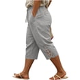 thumbnail image 2 of Levmjia Women's Plus Size Capri Pants Loose Fit Cropped Pants with Pockets Elastic Waist Solid Color Casual Summer Pants with Lace Detail, 2 of 6