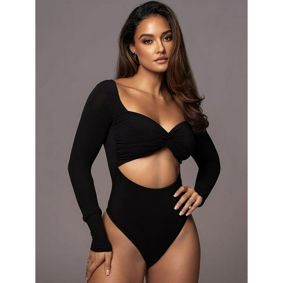 Hollow Out Long Sleeve Sexy Bodysuit For Women Tops Winter New Square Collar Strapless Skinny Partyl Sexy Bodysuits