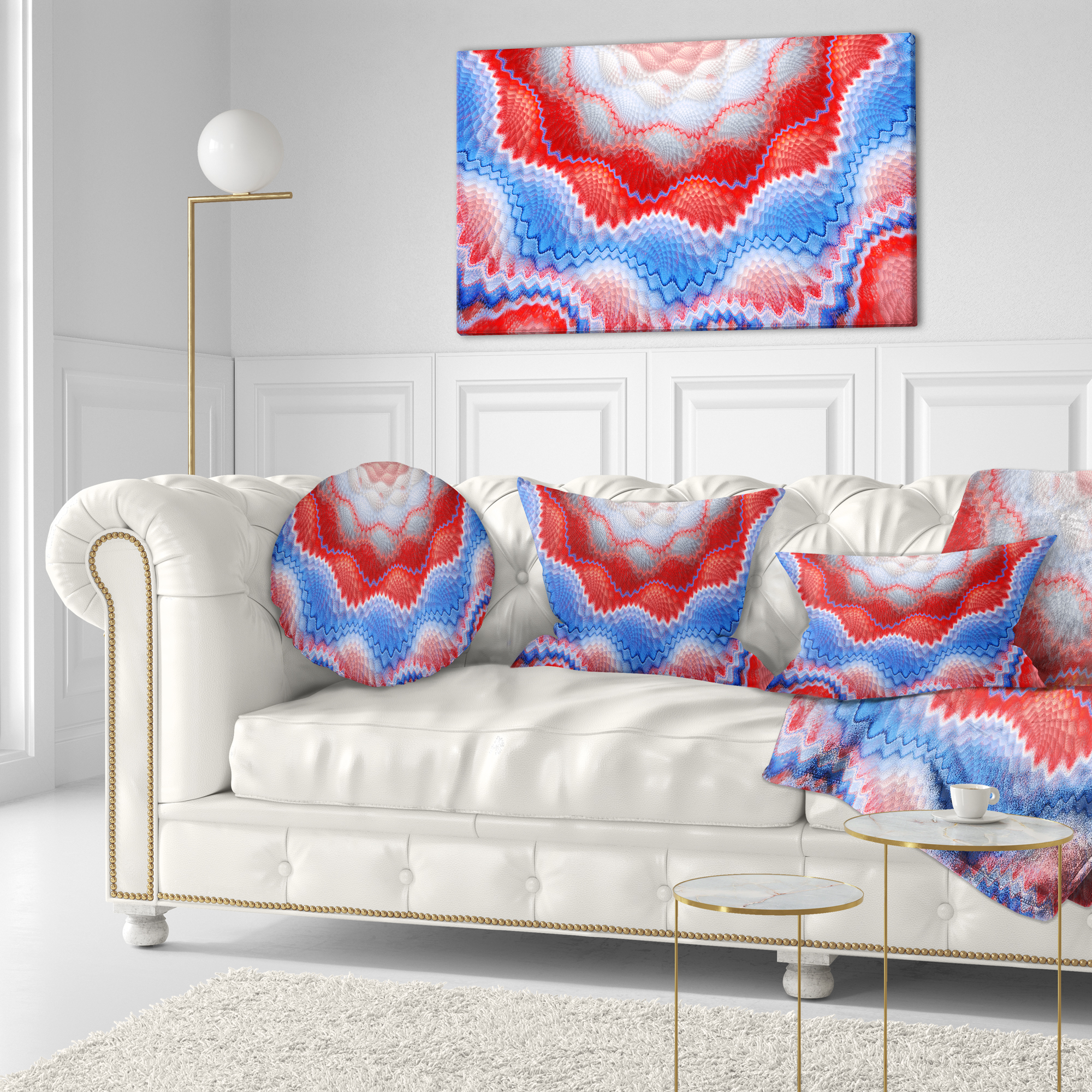 Designart Red Blue Snake Skin Flower - Abstract Throw Pillow - 12x20