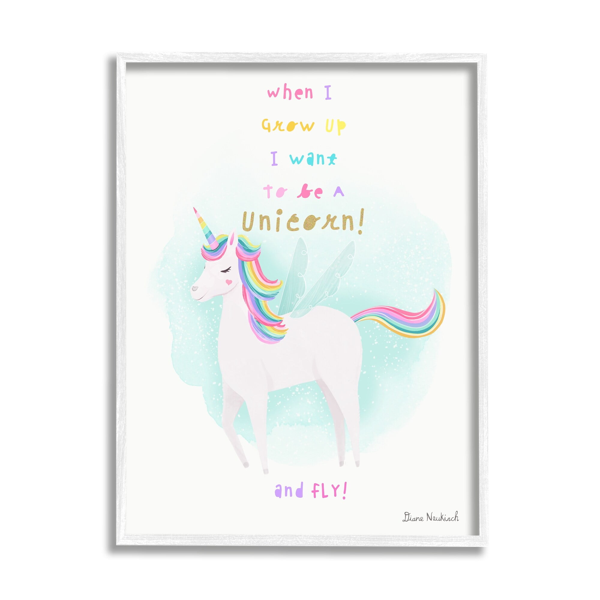 Stupell Industries Inspiring Unicorn Quote Mythical Fantasy Rainbow Design Graphic Art White Framed Art Print Wall Art, Design by Diane Neukirch