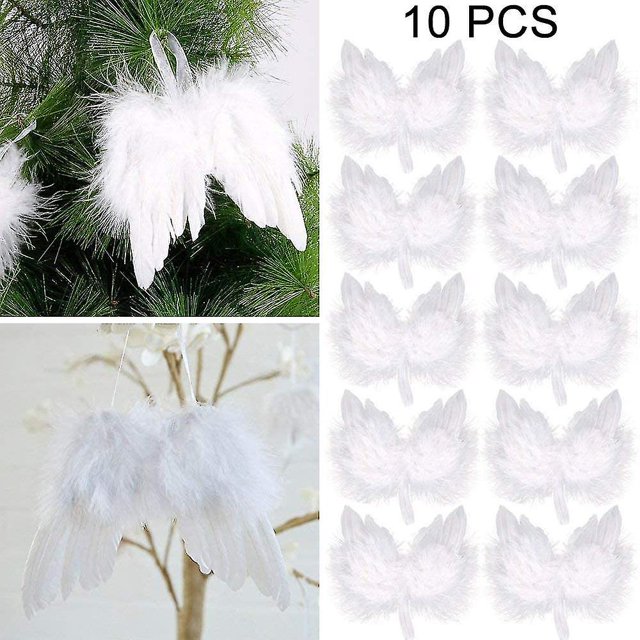 10 piezas de alas de plumas blancas de ángel, adorno colgante para árbol de Navidad