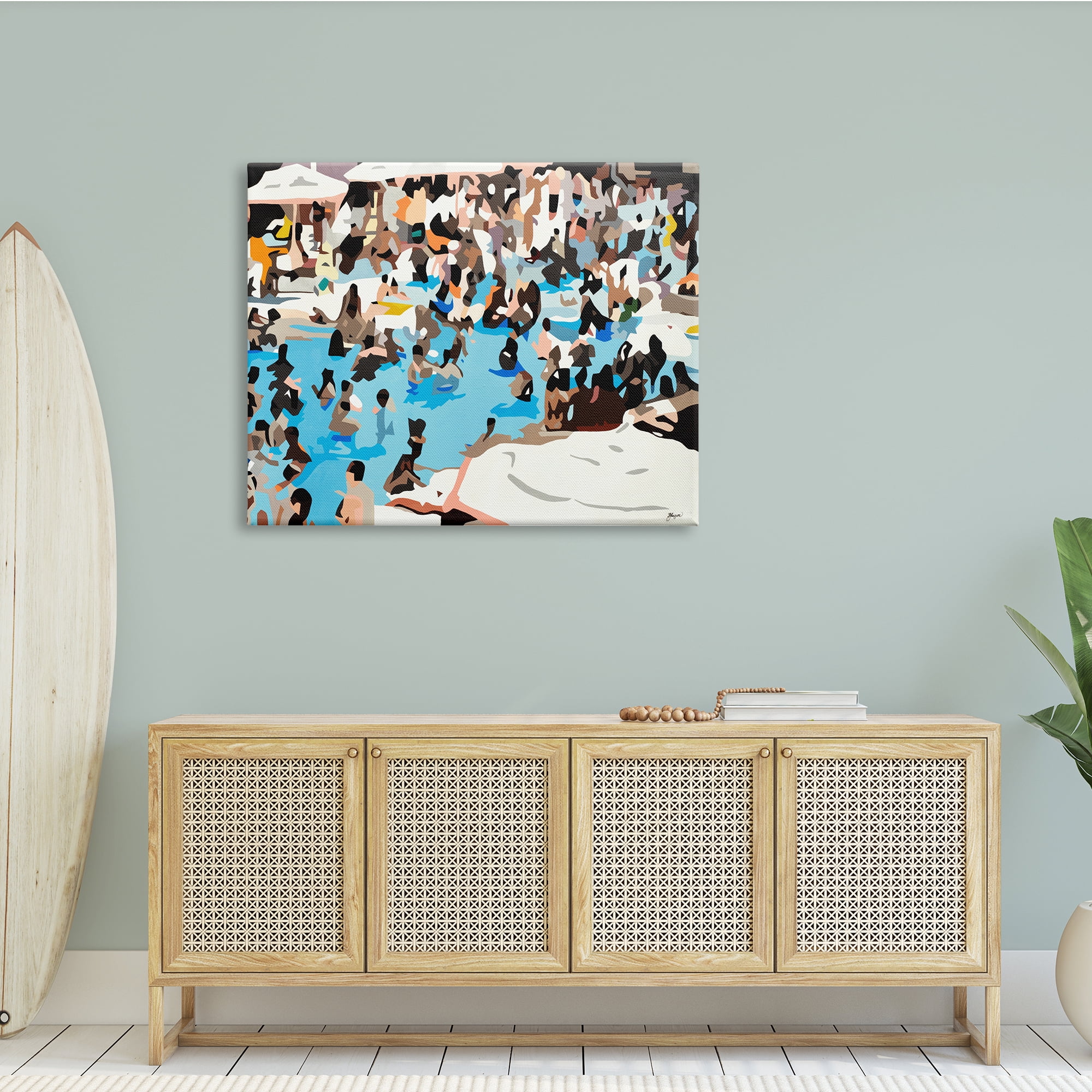 Stupell Industries Crowded Pool Scene Abstract Shape People Tropical Party, 48 x 36, Design by BethAnn Lawson