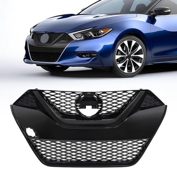 For Nissan Maxima 2016-2018 Front Upper Bumper Grille w/ Trim Full Gloss Black