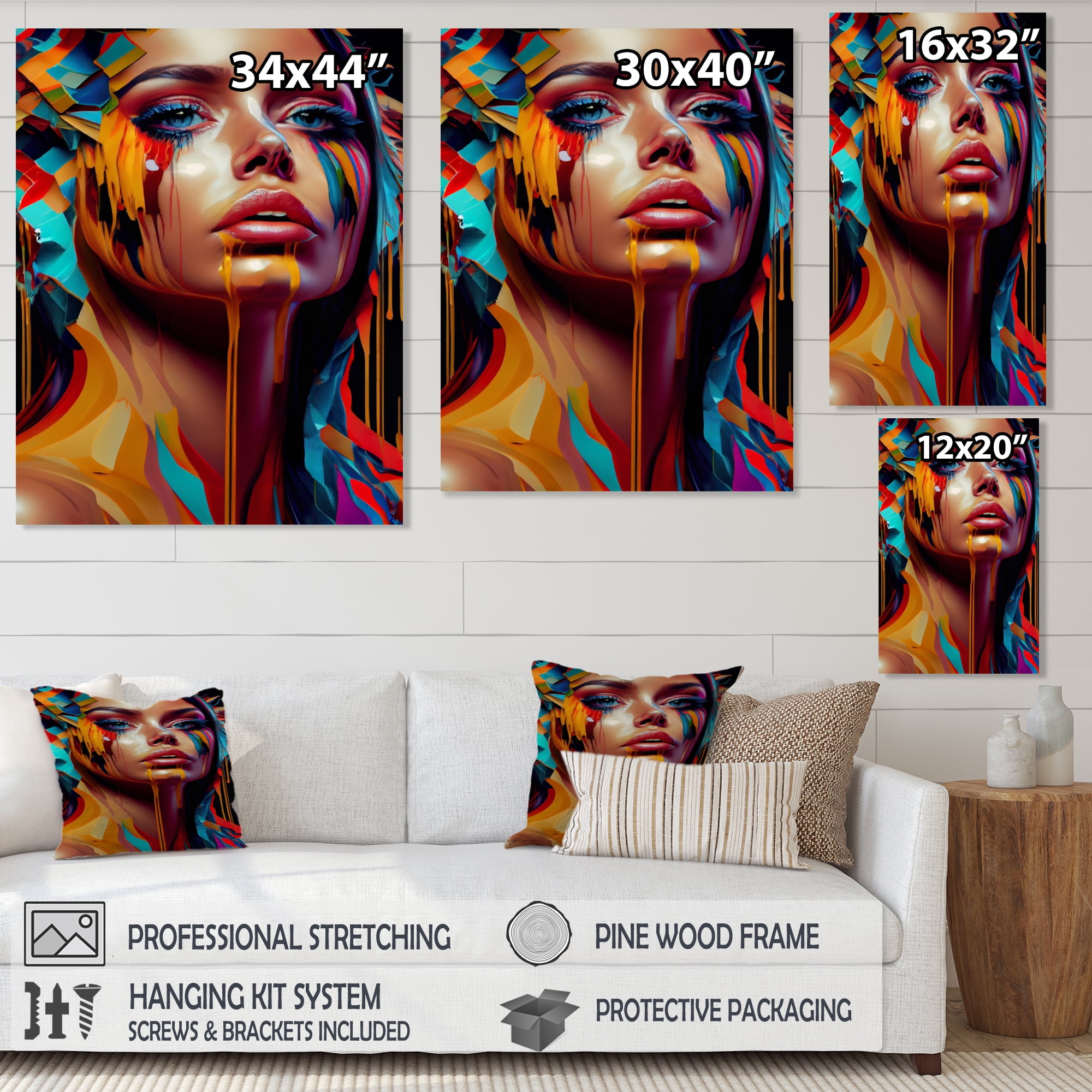 Designart Vibrant Creative Woman Portrait VII Canvas Wall Art