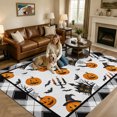 thumbnail image 2 of Large Area Rugs 8'x10', Orange Pumpkins Halloween Carpet Runner Indoor Outdoor Rugs Home Decor Aesthetic, Black Castle Black Plaid Non Slip Mats Washable Accent Rug for Living Room Bedroom, 2 of 8