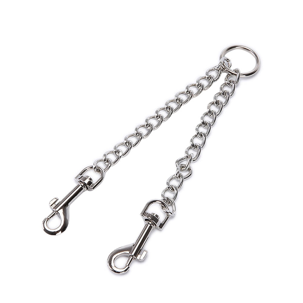 GOOHOCHY Plated Silver Double Dog Lead Stainless Steel Construction with Dual Clip for Puppy Walking