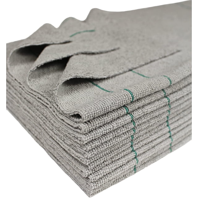 CleanAide Silver-Embedded Microfiber Towels, Edgeless, Lint-Free, Odor-Resistant, Ultra Absorbent, Streak-Free Cleaning for Auto, Home, Kitchen, Glass & Electronics, 16x16 in, 12-Pack, Green Stripes