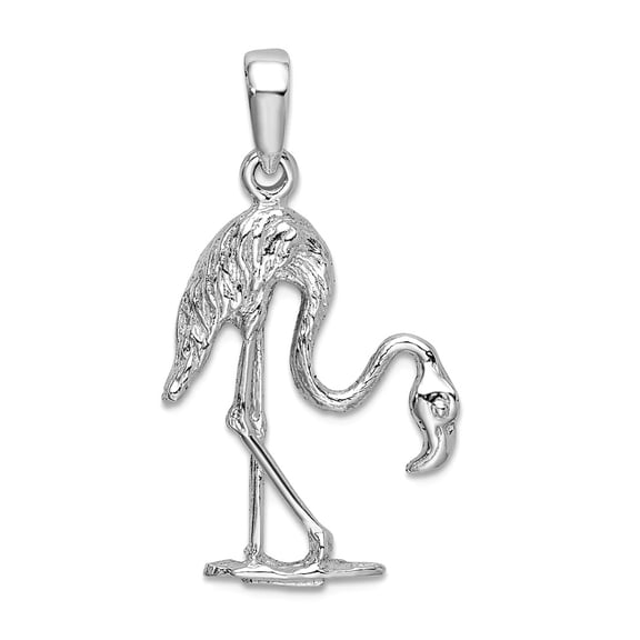 925 Sterling Silver Rhodium Plated Polished 3d Flamingo Pendant Necklace 23.66x17mm Wide Pendant for Women