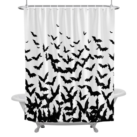 Bathroom Shower Curtain Halloween Bats Waterproof Shower Curtains with Hooks, Black and White Bath Curtains Bathtub Curtain Home Decor 36x72in