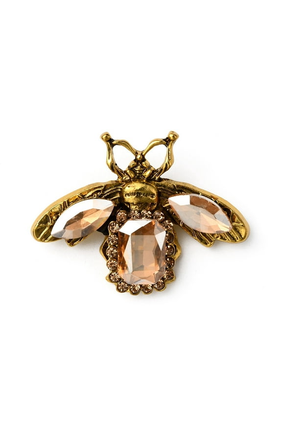 Rhinestone Bee Brooch Pin Golden Alloy Animal Badge for Backpack Clothes Light Peach 35x47x6.5mm