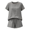 thumbnail image 4 of Uootdi Short Sets for Women Summer Short Sleeve Textured Floral Round Neck Top Elastic Waist Casual Shorts Comfy Daily Matching Outfits, 4 of 6
